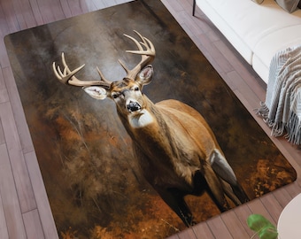 Majestic Buck Deer Area Rug, Rustic Woodland Lodge Cabin Decor