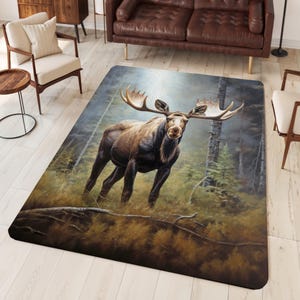 Tapijt tapijt eland, originele elandkunst, decor eland rustiek cabine natuurliefhebber, cadeau voor elandliefhebber, interieurontwerp bos dieren in het wild