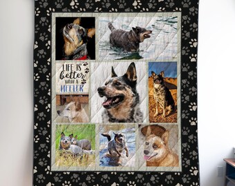 Personalized Australian Cattle Dog Photo Quilt Blanket or Wall Hanging with your dog, Custom Blue Heeler Blanket, Gift for Cattle Dog Lover