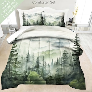 Misty Forest Mountain Bedding Set, Duvet Set, Comforter Set Or Quilt Set, Beautiful Landscape Bedding, Elegant Cabin Decor, Nature Decor