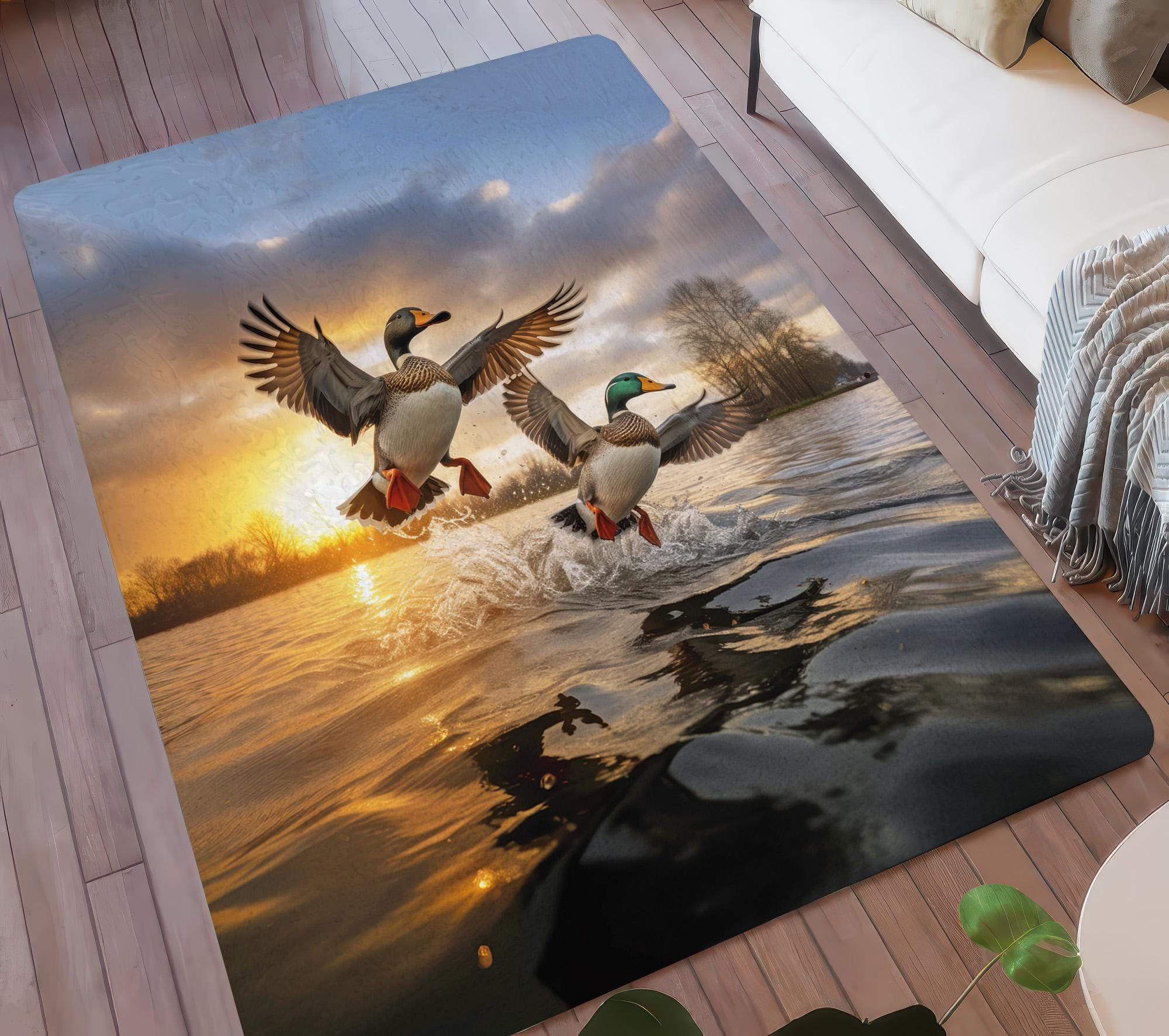 Mallard Duck Sunset Flight Area Rug, Wildlife Nature Floor Art, Lake ...