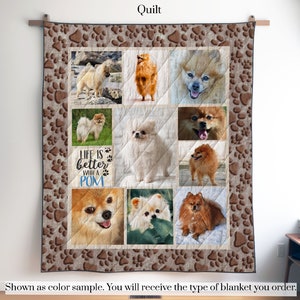 Personalized Pomeranian Photo Quilt Blanket or Wall Hanging with your dog, Custom Pomeranian Blanket, Gift for Pomeranian Lover Mom Dad