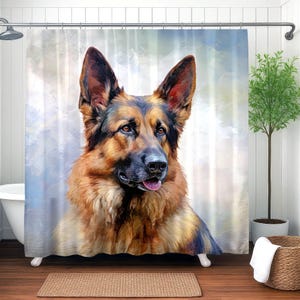 German Shepherd Shower Curtain, Water Resistant Fabric Weighted Shower Curtain, German Shepherd Bathroom Decor, German Shepherd Lover Gift