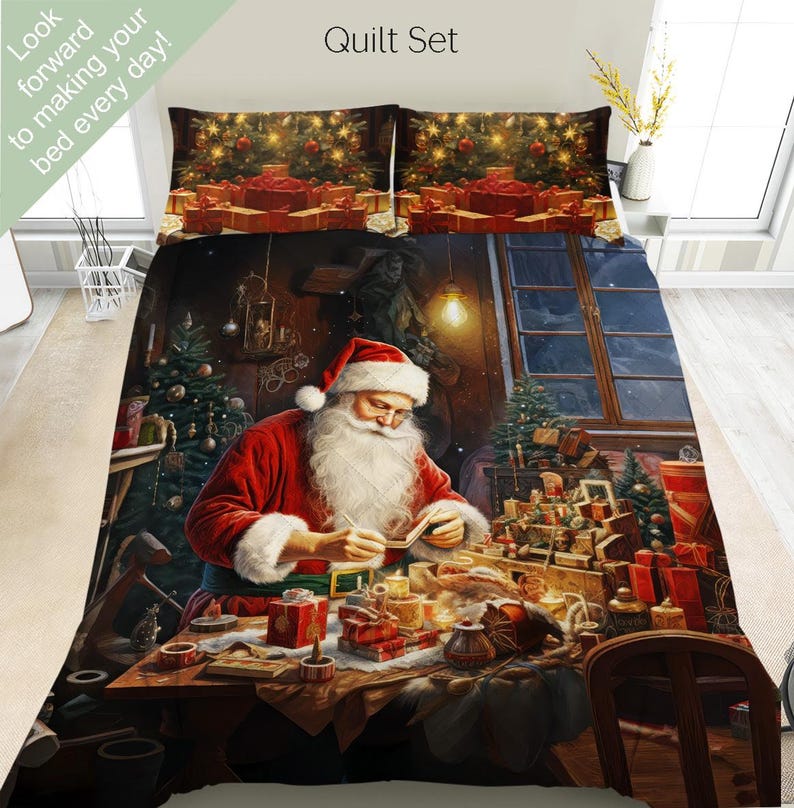 Vintage Style Christmas Bedding Set, Duvet Set, Comforter Set or Quilt