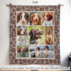 Personalized Brittany Spaniel Photo Quilt Blanket or Wall Hanging with your dog, Custom Brittany Blanket, Gift for Brittany Lover Mom Dad