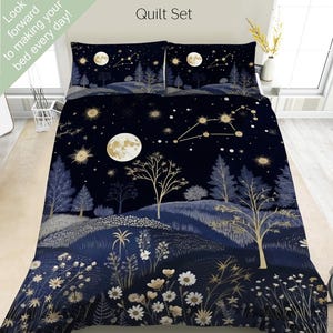 Set di biancheria da letto con segno zodiacale Leone, foresta e prato, set copripiumino, set copripiumino o trapunta, decorazioni astrologiche, luna, stelle e cielo, decorazioni naturali