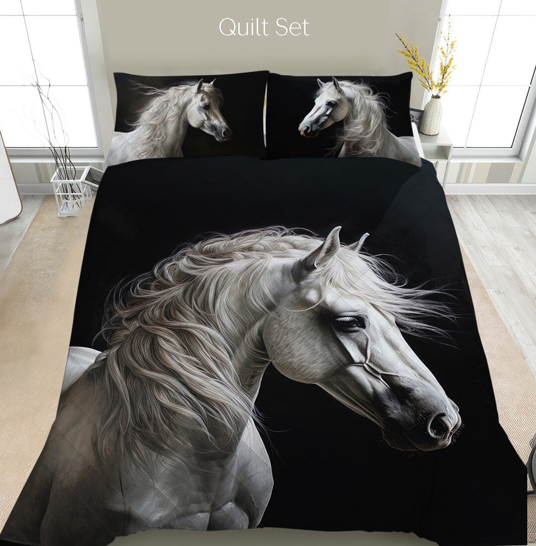 White Horse Bedding Set Duvet Set Comforter Set or Quilt Set, Horse