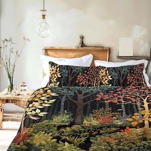 Bezaubernder Herbstwald-Bettwäsche-Set, wunderschöner gemalter Effekt, Walddekor, Cottage Cabin Herbst-Bettbezug, Tröster oder Quilt-Set