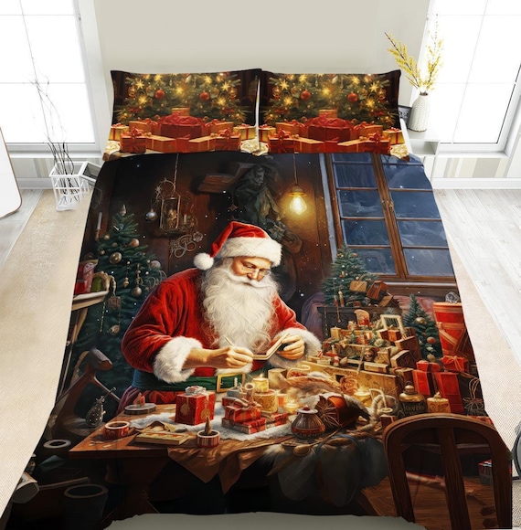Weihnachtsbettwäsche-Set im Vintage-Stil, Retro-Weihnachtsmann-Bettwäsche, Weihnachtsdeko-Bettbezug, Bettdecke oder Steppdecken-Set