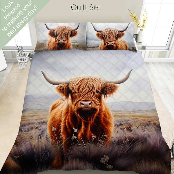 Parure de lit vache Highland, parure de lit, couette ou ensemble de couette, art vache Highland, décoration vache Highland, literie de ferme