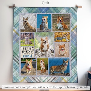 Personalized Welsh Corgi Photo Quilt Blanket or Wall Hanging with your dog, Custom Welsh Corgi Blanket, Gift for Corgi Lover Mom Dad