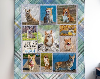 Couverture de couette photo personnalisée Welsh Corgi ou à accrocher au mur avec votre chien, couverture personnalisée Welsh Corgi, cadeau pour un papa amoureux des corgi