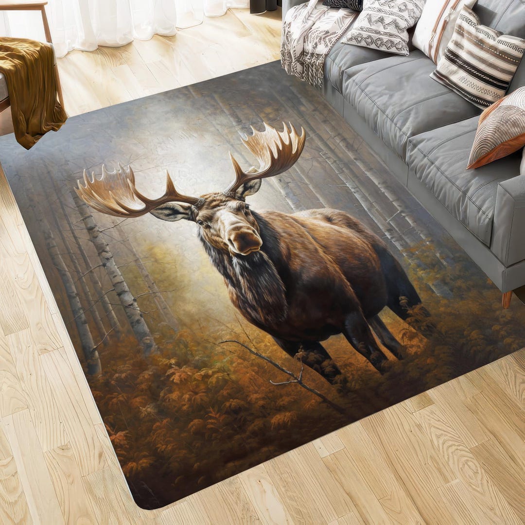 Real Moose Rug Majestic Moose Autumn Forest Area Rug, Wildlife Nature Decor, Gift for ...