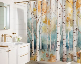 White Birch Trees Shower Curtain, Forest Bathroom Decor, Nature Home Decor, Luxury Water Resistant Weighted Fabric Shower Curtain