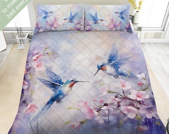 Parure de lit colibri, ensemble de couette, édredon ou ensemble de courtepointe, cadeau pour les amateurs de colibris, couvre-lit de décoration colibri, linge de lit