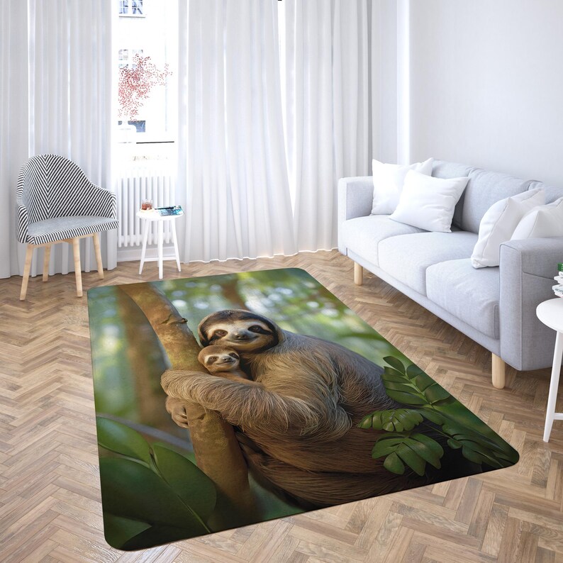 Sloth Area Rug Carpet, Original Sloth Art, Sloth Forest Jungle Decor ...