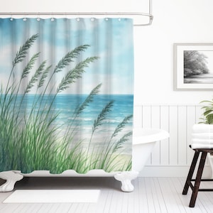Breezy Coastal Seashore Shower Curtain, Ocean Bathroom Decor, Seaside Weighted Shower Curtain, Coastal Cottage Beach House Decor Gift
