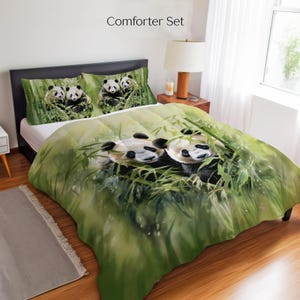 Panda Bear Bedding Set, Duvet Set, Comforter Set Or Quilt Set, Wildlife Panda Bamboo Watercolor Rustic Decor, Gift for Panda Lovers Nature