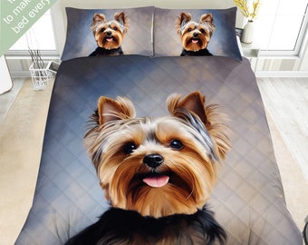 Parure de lit Yorkshire Terrier, ensemble housse de couette, ensemble d'édredon ou de couette, couvre-lit couvre-lit déco Yorkie, cadeau pour les amateurs de yorkshire