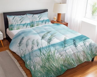 Tranquil Coastal Ocean Beach Bedding Set, Seaside Beach House Decor, Serene Ocean View Duvet Cover, Comforter or Quilt Set