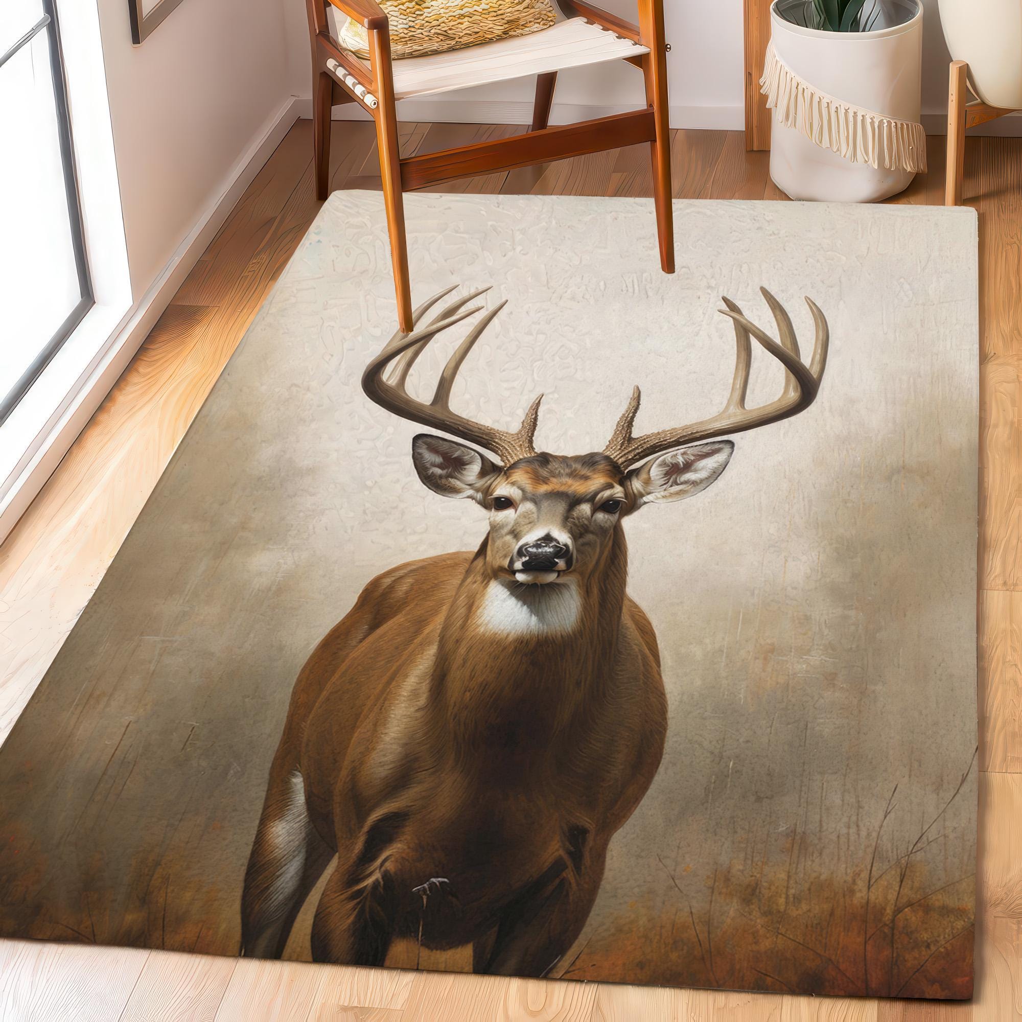 Deer Area Rug Carpet, Original Deer Art, Deer Decor Rustic Cabin Decor ...
