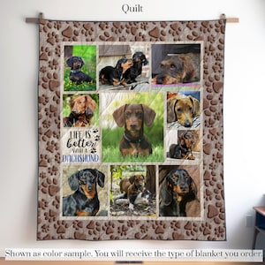 Personalized Dachshund Photo Quilt Blanket or Wall Hanging with your dog, Custom Dachshund Blanket, Gift for Dachshund Lover Mom Dad