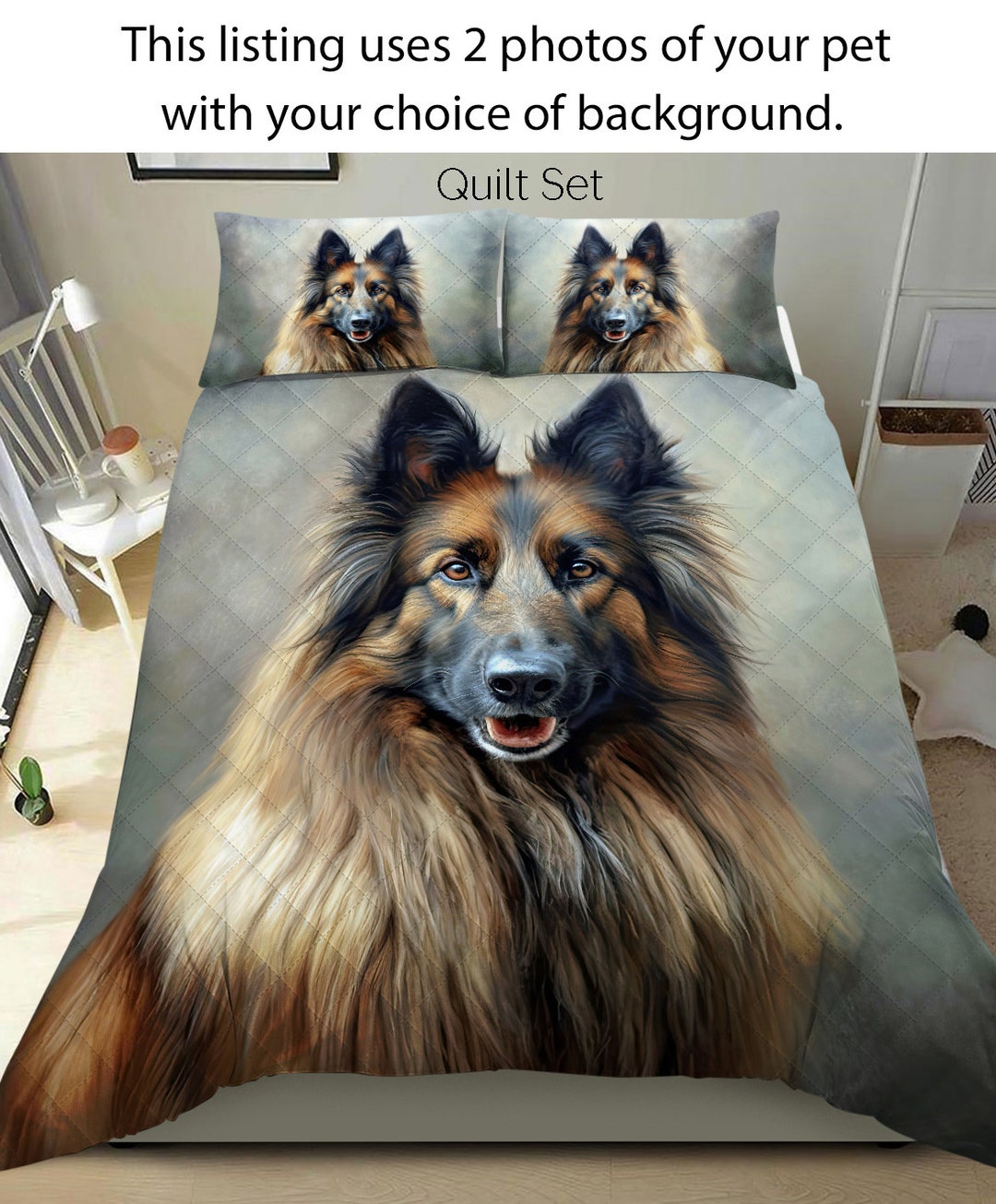 Custom Dog Cat Pet Bedding Set Using 2 of YOUR Pets Photos, Available