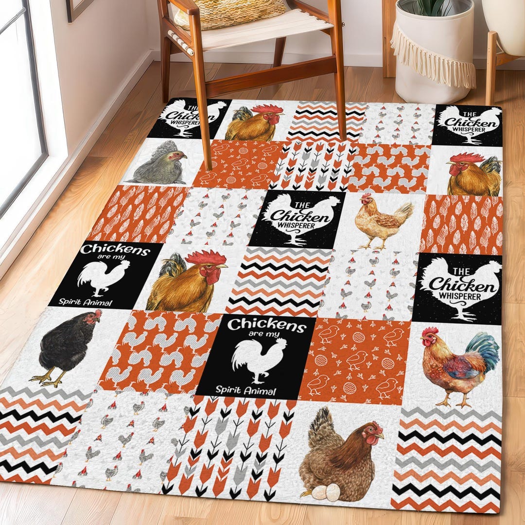 Chiken Rugs Rustic Chicken Whisperer Area Rug, Farmhouse Patchwork Rooster Decor ...