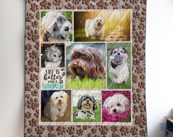 Personalized Havanese Dog Photo Quilt Blanket or Wall Hanging with your dog, Custom Havanese Blanket, Gift for Havanese Lover Mom Dad