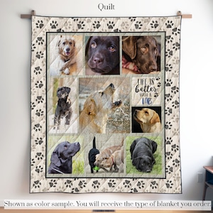 Custom Personalized Dog Photo Quilt Blanket or Wall Hanging, Gift for Dog Mom Dad, Dog Cat Lovers Gift, Dog Pet Memorial, Paw Print Blanket