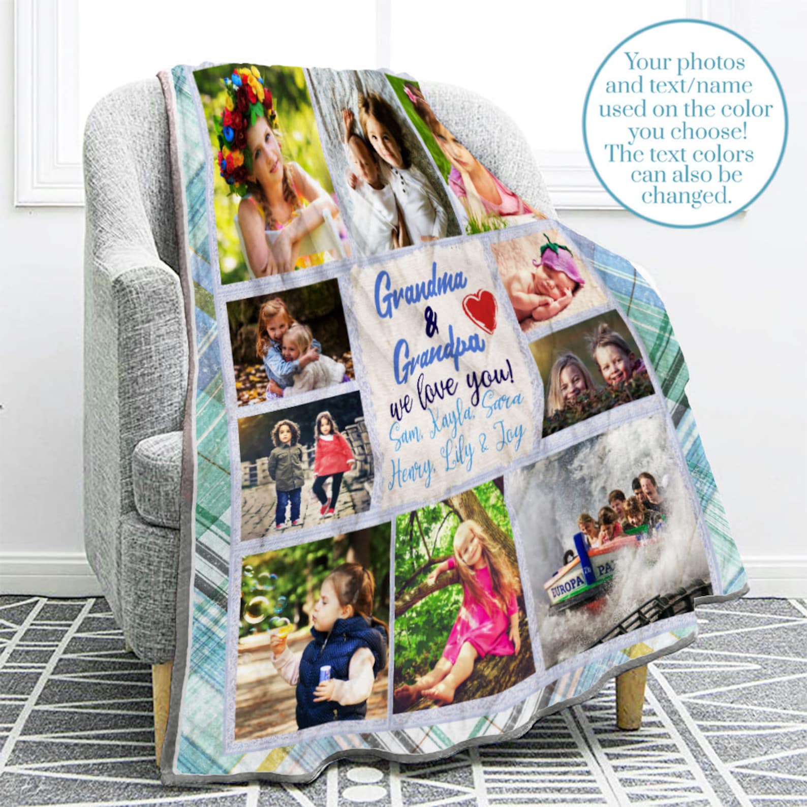 Personalized Grandparents Photo Quilt Blanket Grandparents Etsy