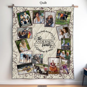 Vintage Cream Custom Photo Quilt, Blanket or Wall Hanging, Personalized Memory Quilt Blanket Gift, Family Memory Keepsake, Photo Collage