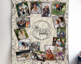 Vintage Creme benutzerdefinierte Foto Quilt, Decke oder Wandbehang, personalisierte Memory Quilt Decke Geschenk, Familie Erinnerung Andenken, Foto Collage