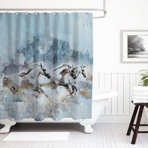 Running Horse Shower Curtain, Horse Bathroom Decor, Interior Design Luxury Water Resistant Weighted Shower Curtain,  Horse Lover Gift