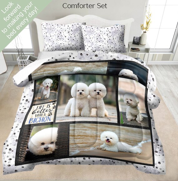 Custom Personalized Black White Paw Prints Photo Bedding Set Comforter Quilt or Duvet Set Personalized With Your Photos and Text Etsy