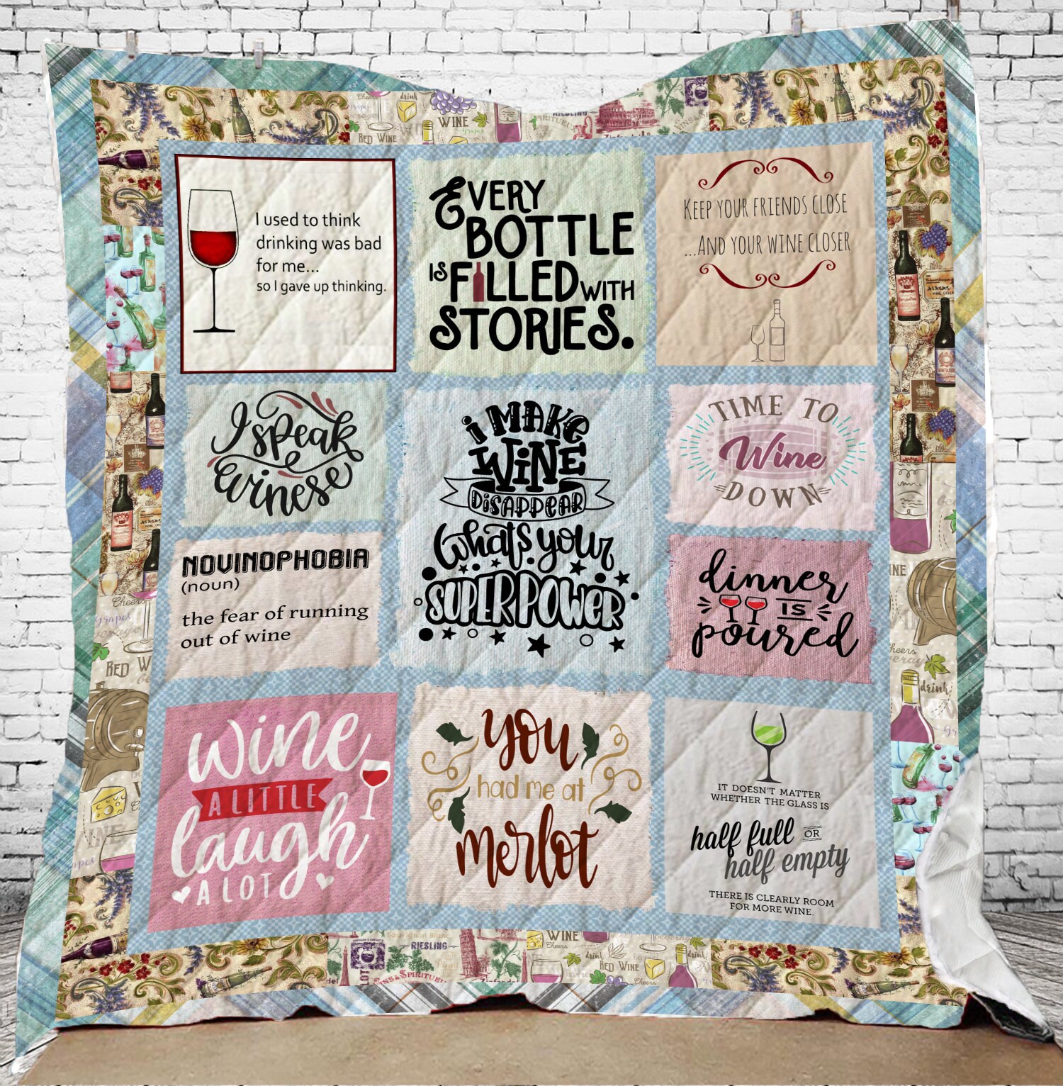 Wine Lovers Quilted Blanket Can be Customized with YOUR Etsy