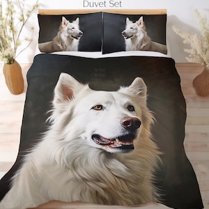 Weißer Schäferhund Bettwäsche-Set, Bettdeckenset, Tröster-Set oder Quilt-Set, Weißer Schäferhund Dekor, Geschenk für Schweizer Schäferhund Liebhaber Mama Papa