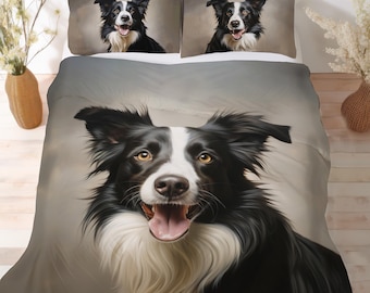 Bordercollie beddengoedset, dekbedovertrek, dekbedset of quiltset, border collie decor, cadeau voor liefhebbers van border collie, border collie moeder vader