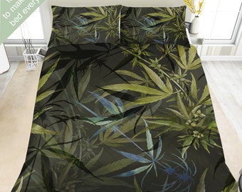 Cannabis Bedding Set, Duvet Set, Comforter Set Or Quilt Set, Beautiful Botanical Bedding, Elegant Botanical Decor, Nature Decor, Foliage