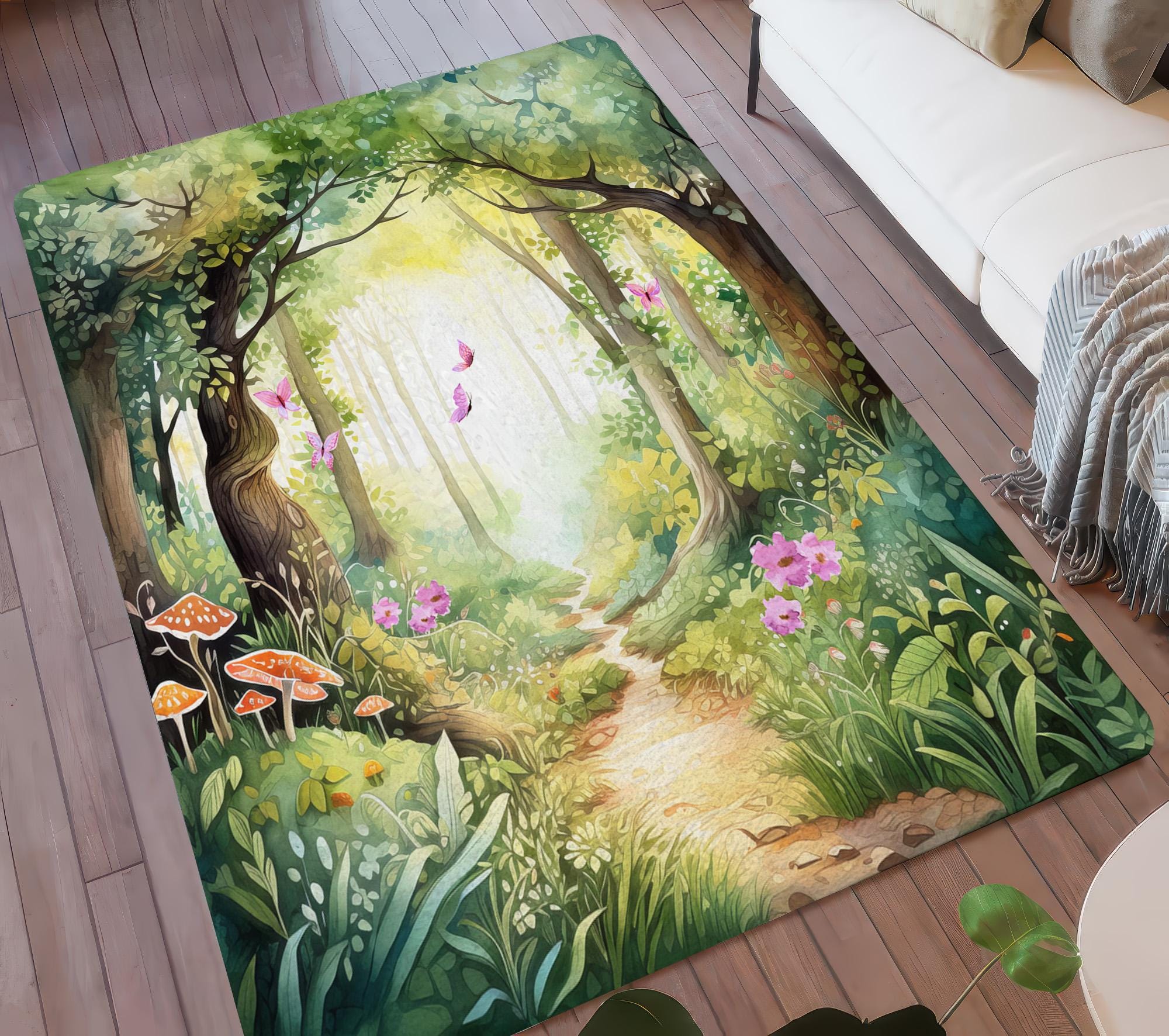 Enchanted Rug Enchanted Forest Area Rug, Whimsical Watercolor Woodland Decor ...