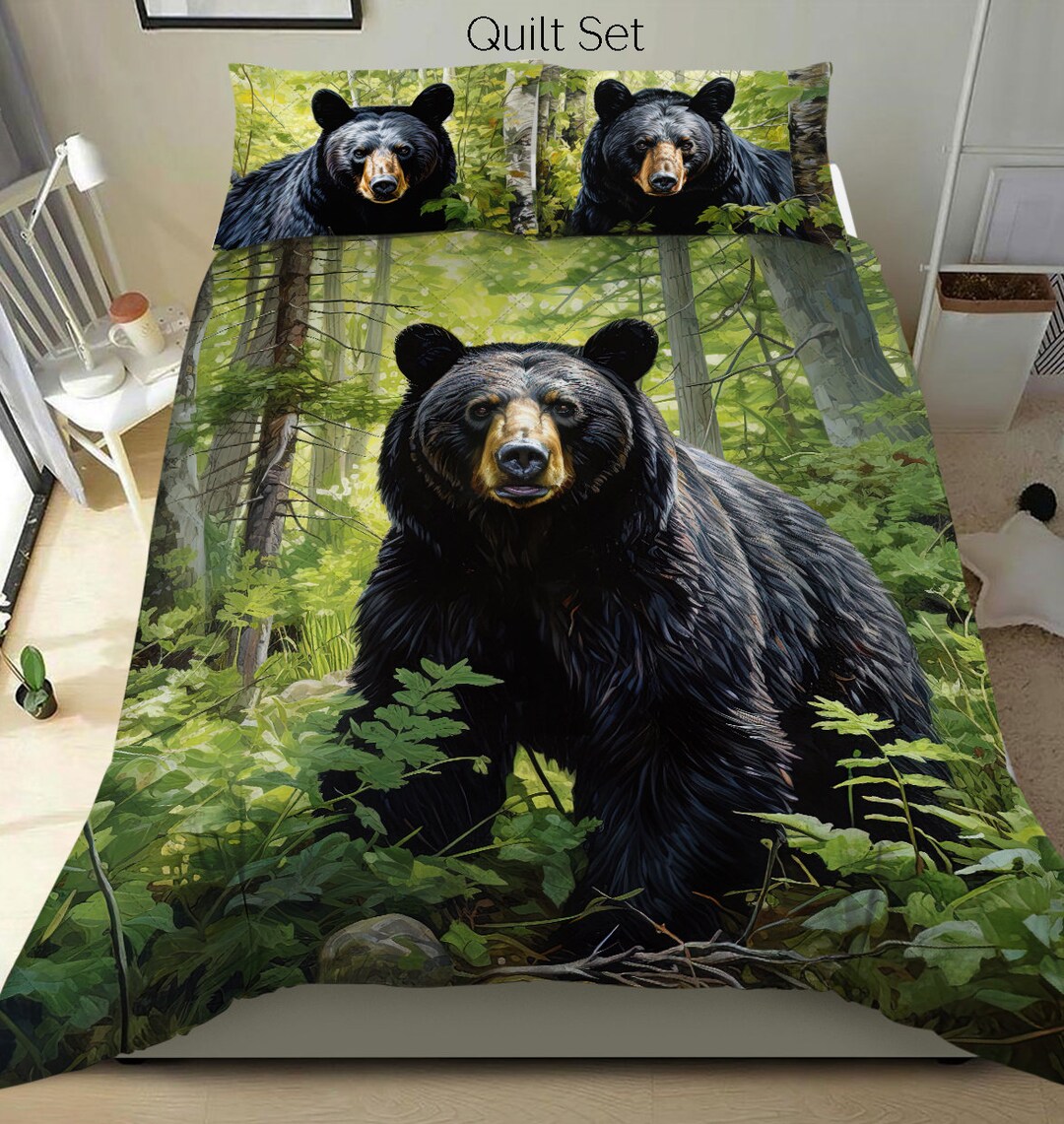 Black Bear Bedding Set Black Bear Quilt Set Comforter Set or Etsy