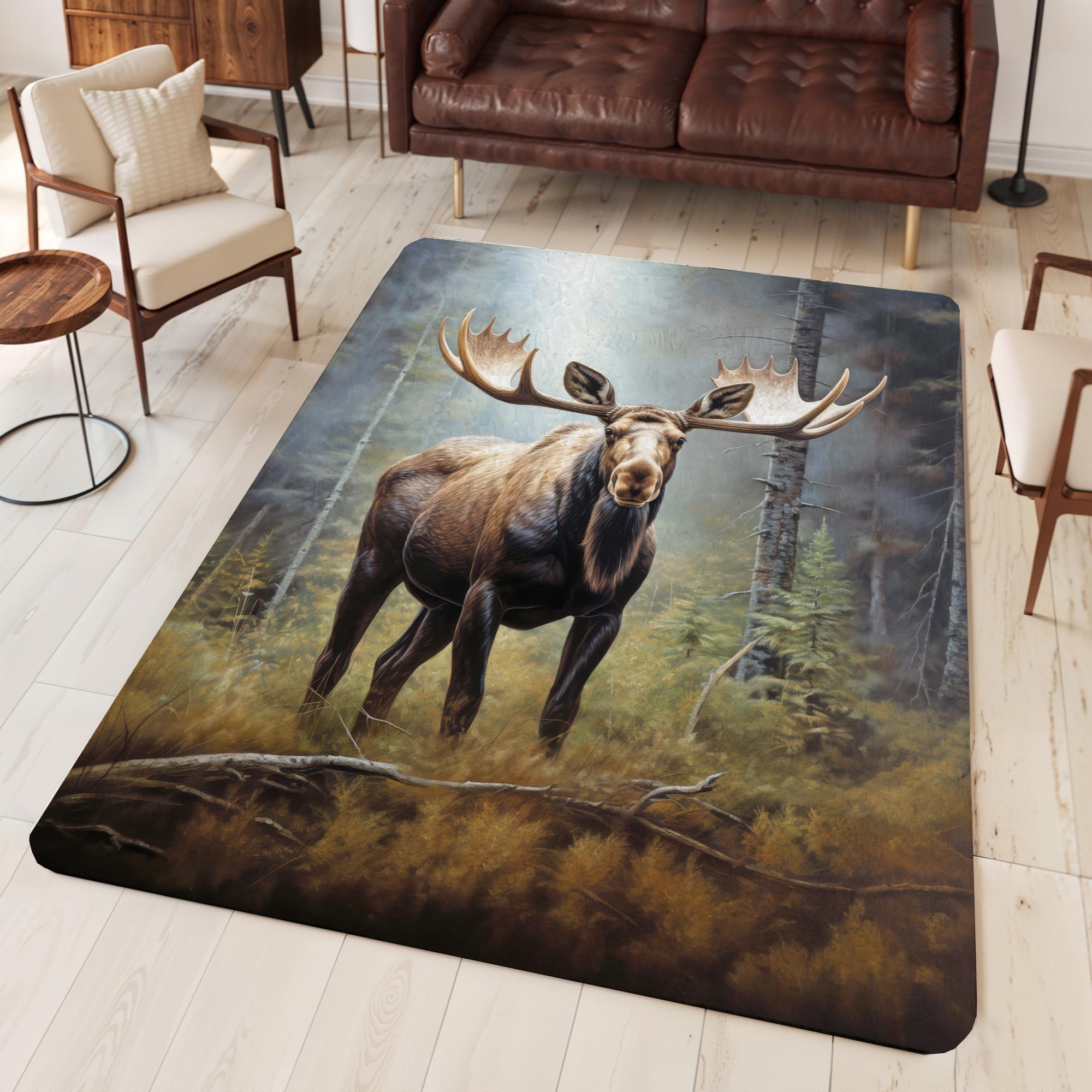 Real Moose Rug Majestic Moose Misty Forest Area Rug, Wildlife Nature Decor, Gift for ...