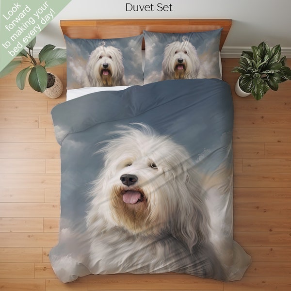 Old English Sheepdog Bettwäsche-Set, Bettdeckenset, Tröster-Set, Quilt-Set, Bobtail, OES English Sheepdog Decor, Geschenk für Englisch-Schäferhund-Liebhaber