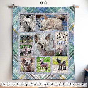 Personalized Chinese Crested Photo Quilt Blanket or Wall Hanging with your dog, Custom Crested Blanket, Gift for Crested Lover Mom Dad