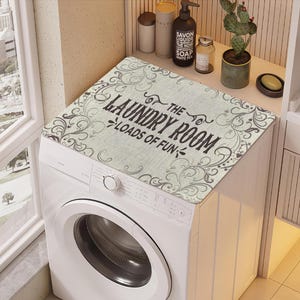Vintage Style Washer Dryer Mat Topper, Non-Slip Laundry Top Protector, Retro Home Decor, Appliance Scratch & Stain Guard Retro Laundry Decor