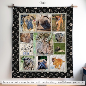 Personalized Bullmastiff Photo Quilt Blanket or Wall Hanging with your dog, Custom Bullmastiff Blanket, Gift for Bullmastiff Lover Mom Dad
