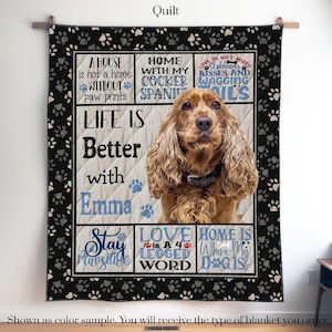 Coperta trapuntata o arazzo da parete personalizzato con Cocker Spaniel, coperta Cocker Spaniel personalizzata con il nome e la foto del TUO cane, è possibile utilizzare la foto dell'annuncio