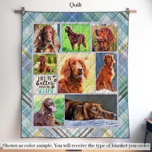 Personalized Irish Setter Photo Quilt Blanket or Wall Hanging with your dog, Custom Irish Setter Blanket, Gift for Irish Setter Lover Mom