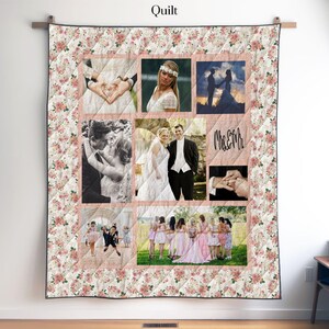 Custom Wedding Photo Quilt, Personalized Newlywed Memory Blanket, Unique Wedding Gift for Couple, Custom Last Name Home Decor