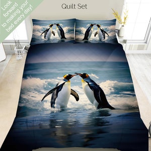 Penguin Bedding Set, Duvet Set, Comforter Set Or Quilt Set, Penguin Decor, Gift for Penguin Lover, Penguin Gift Bedspread Bed Linens Art